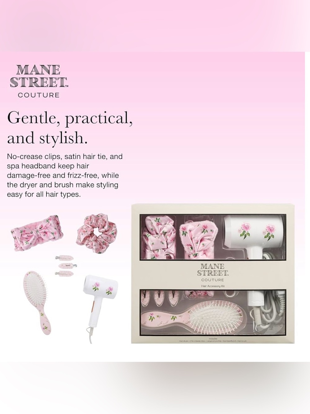 8-Piece Hair Accessory & Styling Set Hair dryer, brush,clips,scrunchie headband